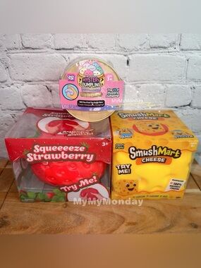 RMS Crazy Fun Dumpling & Jumbo Strawberry Squishy & Cheese Squishy Bundle